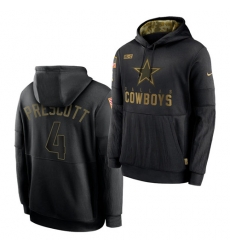 Men Dallas Cowboys 4 Dak Prescott 2020 Salute To Service Black Sideline Performance Pullover Hoodie Men Dallas Cowboys 4 Dak Prescott 2020 Salute To Service Black Sideline Performance Pullover Hoodie