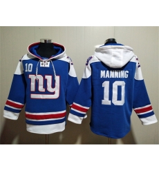 Men New York Giants 10 Eli Manning Blue Lace Up Pullover Hoodie Men New York Giants 10 Eli Manning Blue Lace Up Pullover Hoodie