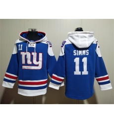 Men New York Giants 11 Phil Simms Blue Lace Up Pullover Hoodie Men New York Giants 11 Phil Simms Blue Lace Up Pullover Hoodie