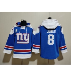 Men New York Giants 8 Daniel Jones Blue Ageless Must Have Lace Up Pullover Hoodie Men New York Giants 8 Daniel Jones Blue Ageless Must Have Lace Up Pullover Hoodie