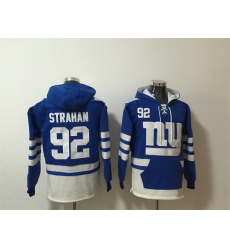 Men New York Giants 92 Michael Strahan Blue White Lace Up Pullover Hoodie Men New York Giants 92 Michael Strahan Blue White Lace Up Pullover Hoodie
