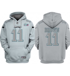 Men Philadelphia Eagles 11 A J Brown Grey Atmosphere Fashion Super Bowl LVII Patch Pullover Hoodie Men Philadelphia Eagles 11 A J Brown Grey Atmosphere Fashion Super Bowl LVII Patch Pullover Hoodie