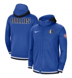 Men Dallas Mavericks Nike 75th Anniversary Performance Showtime Full Zip Hoodie Jacket Blue Men Dallas Mavericks Nike 75th Anniversary Performance Showtime Full Zip Hoodie Jacket Blue