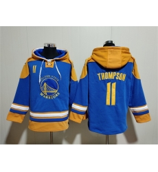 Men Golden State Warriors 11 Klay Thompson Blue Yellow Lace Up Pullover Hoodie Men Golden State Warriors 11 Klay Thompson Blue Yellow Lace Up Pullover Hoodie