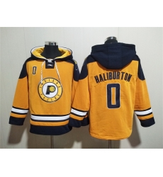 Men Indiana Pacers 0 Tyrese Haliburton Yellow Lace Up Pullover Hoodie Men Indiana Pacers 0 Tyrese Haliburton Yellow Lace Up Pullover Hoodie