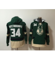 Men's Milwaukee Bucks #34 Giannis Antetokounmpo Green Hoodie Men's Milwaukee Bucks #34 Giannis Antetokounmpo Green Hoodie
