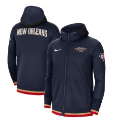 Men New Orleans Pelicans Nike 75th Anniversary Performance Showtime Full Zip Hoodie Jacket Navy Men New Orleans Pelicans Nike 75th Anniversary Performance Showtime Full Zip Hoodie Jacket Navy