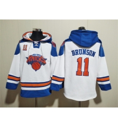 Men New Yok Knicks 11 Jalen Brunson White Lace Up Pullover Hoodie Men New Yok Knicks 11 Jalen Brunson White Lace Up Pullover Hoodie