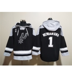 Men San Antonio Spurs 1 Victor Wembanyama Black Ageless Must Have Lace Up Pullover Hoodie Men San Antonio Spurs 1 Victor Wembanyama Black Ageless Must Have Lace Up Pullover Hoodie