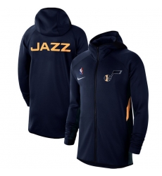 Men Nike Utah Jazz Navy Authentic Showtime Therma Flex Performance Full Zip Hoodie