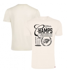 Men Oklahoma City Thunder Cream 2025 Finals Champions Metallic Logo Tri Blend T Shirt
