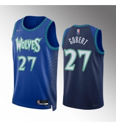 Men Minnesota Timberwolves 27 Rudy Gobert 2021 22 Blue City Edition 75th Anniversary Swingman Stitched Jersey Men Minnesota Timberwolves 27 Rudy Gobert 2021 22 Blue City Edition 75th Anniversary Swingman Stitched Jersey