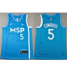 Men Minnesota Timberwolves 5 Anthony Edwards Blue Stitched Jersey Men Minnesota Timberwolves 5 Anthony Edwards Blue Stitched Jersey