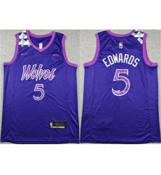 Men Minnesota Timberwolves 5 Anthony Edwards Purple Stitched Jersey