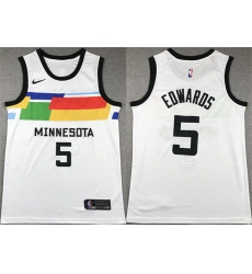Men Minnesota Timberwolves 5 Anthony Edwards White City Edition Stitched Jersey Men Minnesota Timberwolves 5 Anthony Edwards White City Edition Stitched Jersey