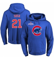 MLB Men Chicago Cubs 21 Sammy Sosa Royal Team Color Primary Logo Pullover Hoodie MLB Men Chicago Cubs 21 Sammy Sosa Royal Team Color Primary Logo Pullover Hoodie
