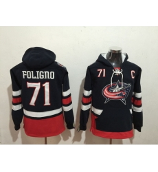 Men Columbus Blue Jackets 71 Nick Foligno Blue Stitched Hoody Men Columbus Blue Jackets 71 Nick Foligno Blue Stitched Hoody
