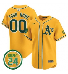 Men Women Youth Oakland Athletics Active Player Custom Yellow 2024 Limited With Rickey Henderson Patch Stitched Jersey