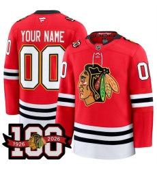 Men Chicago Blackhawks Active Player Custom Red 2025 Home 100th Anniversary Stitched Hockey Jersey Men Chicago Blackhawks Active Player Custom Red 2025 Home 100th Anniversary Stitched Hockey Jersey