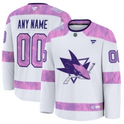 Men Women Youth San Jose Sharks Fanatics 2024 Hockey Fights Cancer Custom Practice Jersey White