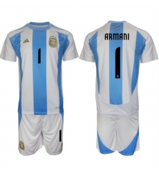 Men Argentina 1 Armani White Blue 2024 25 Home Soccer Jersey Suit