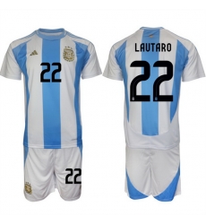 Men Argentina 22 Lautaro White Blue 2024 25 Home Soccer Jersey Suit