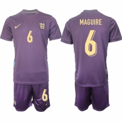 Men England 6 Harry Maguire 2024 25 Purple Away Soccer Jersey Suit