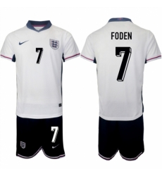 Men England 7 Phil Foden 2024 25 White Home Soccer Jersey Suit