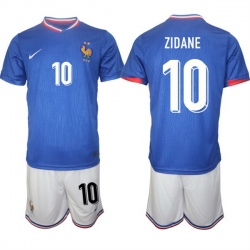 Men France 10 Zidane Blue 2024 25 Home Soccer Jersey Suit