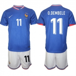 Men France 11 Ousmane Demb E9l E9 Blue 2024 25 Home Soccer Jersey Suit