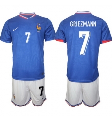 Men France 7 Antoine Griezmann Blue 2024 25 Home Soccer Jersey Suit Men France 7 Antoine Griezmann Blue 2024 25 Home Soccer Jersey Suit