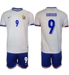 Men France 9 Olivier Giroud White 2024 25 Away Soccer Jersey Suit