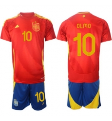 Men Spain Team 10 Olmo 2024 25 Red Home Soccer Jersey Suit