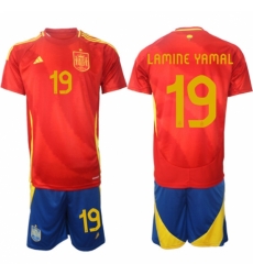 Men Spain Team 19 Lamine Yamal 2024 25 Red Home Soccer Jersey Suit