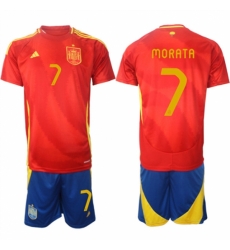 Men Spain Team 7 lvaro Morata 2024 25 Red Home Soccer Jersey Suit