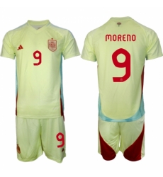 Men Spain Team 9 Gerard Moreno 2024 25 Yellow Away Soccer Jersey Suit