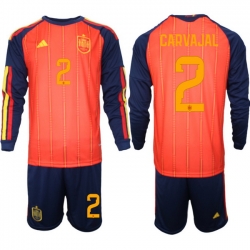 Spain 2026 FIFA World Cup Soccer Jersey Red LONG #2 CARVAJAL