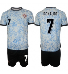 Men Portugal Team 7 Ronaldo 2024 25 White Blue Away Soccer Jersey Suit Men Portugal Team 7 Ronaldo 2024 25 White Blue Away Soccer Jersey Suit