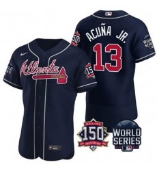 Men Atlanta Braves 13 Ronald Acuna Jr 2021 Navy World Series With 150th Anniversary Patch Stitched Baseball Jersey Men Atlanta Braves 13 Ronald Acuna Jr 2021 Navy World Series With 150th Anniversary Patch Stitched Baseball Jersey
