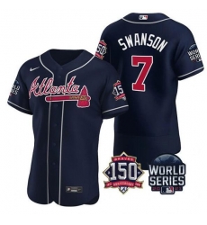 Men Atlanta Braves 7 Dansby Swanson 2021 Navy World Series With 150th Anniversary Patch Stitched Baseball Jersey Men Atlanta Braves 7 Dansby Swanson 2021 Navy World Series With 150th Anniversary Patch Stitched Baseball Jersey