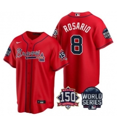 Men Atlanta Braves 8 Eddie Rosario 2021 Red World Series With 150th Anniversary Patch Cool Base Stitched Jersey Men Atlanta Braves 8 Eddie Rosario 2021 Red World Series With 150th Anniversary Patch Cool Base Stitched Jersey