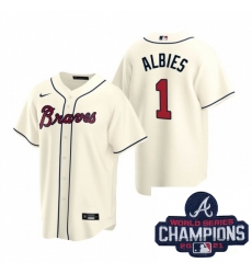 Men Nike Atlanta Braves 1 Ozzie Albies Cream Alternate Stitched Baseball Stitched MLB 2021 Champions Patch Jersey Men Nike Atlanta Braves 1 Ozzie Albies Cream Alternate Stitched Baseball Stitched MLB 2021 Champions Patch Jersey