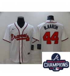 Men Nike Atlanta Braves 44 Hank Aaron White Stitched MLB 2021 Champions Patch Jersey Men Nike Atlanta Braves 44 Hank Aaron White Stitched MLB 2021 Champions Patch Jersey