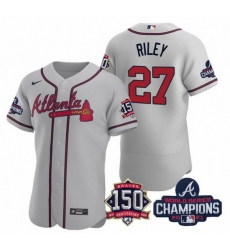 Men's Grey Atlanta Braves #27 Austin Riley Swanson 2021 World Series Champions With 150th Anniversary Flex Base Stitched Jersey Men's Grey Atlanta Braves #27 Austin Riley Swanson 2021 World Series Champions With 150th Anniversary Flex Base Stitched Jersey