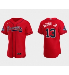 Men's Red Atlanta Braves #13 Ronald Acuna Jr. 2021 World Series Champions Flex Base Stitched Jersey Men's Red Atlanta Braves #13 Ronald Acuna Jr. 2021 World Series Champions Flex Base Stitched Jersey