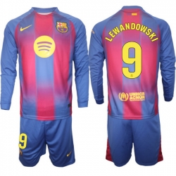 Men FC Barcelona 2026 Soccer Jerseys Red Long #9 LEWANDOWSKI