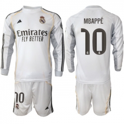 Men Real Madrid 2026 Soccer Jerseys White Long #10 MBAPPE