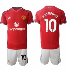 Men Manchester United 10 Marcus Rashford 2025 26 Red Home Soccer Jersey Suit