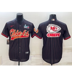 Men Kansas City Chiefs Black Team Big Logo With Super Bowl LVII Patch Cool Base Stitched Baseball Jersey Men Kansas City Chiefs Black Team Big Logo With Super Bowl LVII Patch Cool Base Stitched Baseball Jersey
