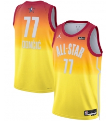 Men 2023 All Star 77 Luka Doncic Orange Game Swingman Stitched Basketball Jersey Men 2023 All Star 77 Luka Doncic Orange Game Swingman Stitched Basketball Jersey